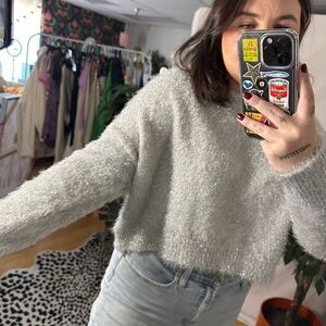Urban Outfitters Silver Cropped Sweater Size XS Christmas Winter Party Casual